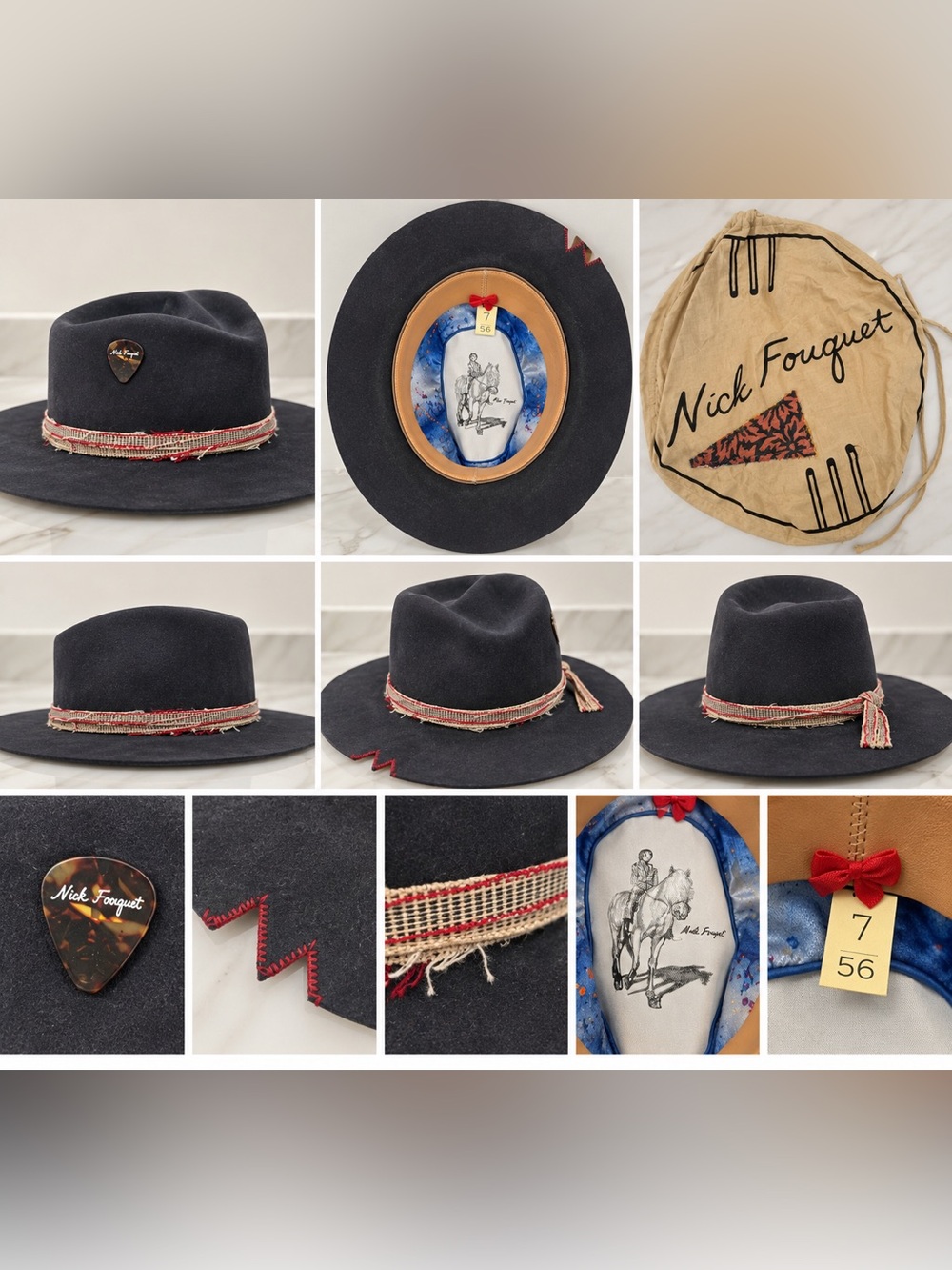 Nick Fouquet Wide Brim Felt Fedora Hat Size 56 / 7 w Dust Bag